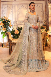 Pakistani Bridal Gown with Blue Lehenga Dupatta Dress