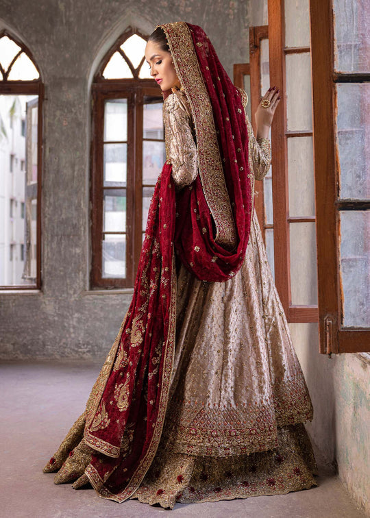 Pakistani Bridal Gown with Golden Lehenga Dupatta