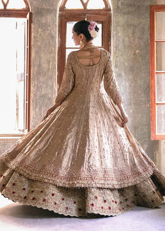 Pakistani Bridal Gown with Golden Lehenga and Dupatta Online