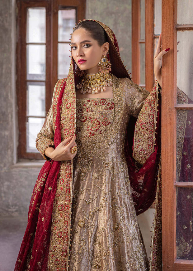 Traditional Pakistani Bridal Dress in Wedding Lehenga Gown and Net Dup –  Nameera by Farooq