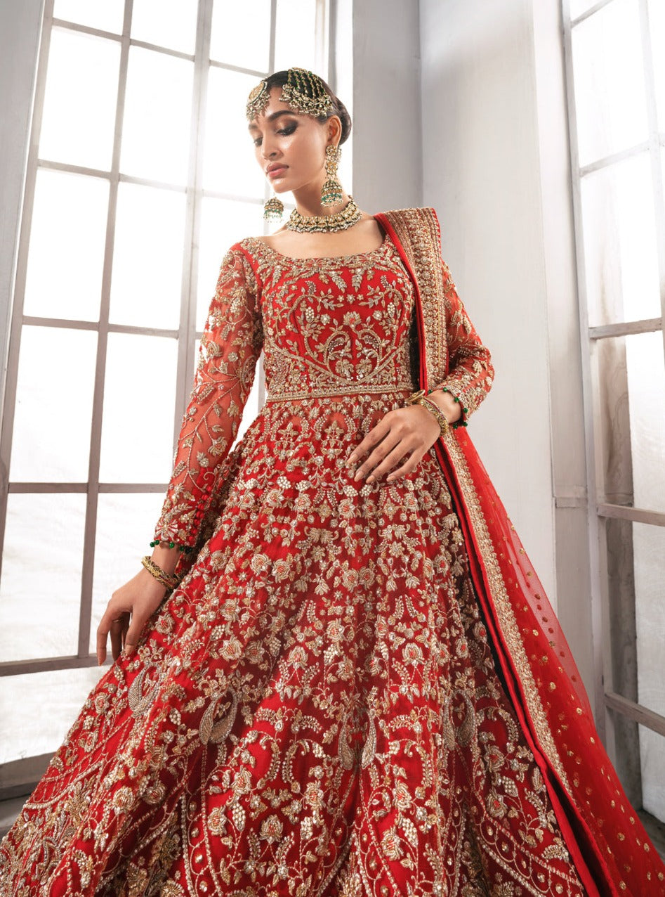Pakistani Bridal Gown with Red Lehenga Dupatta