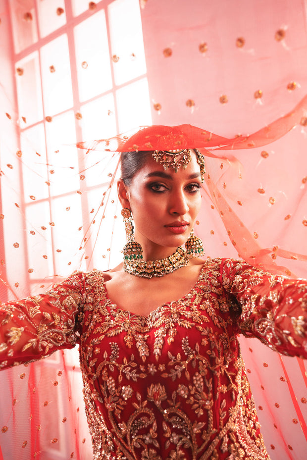 Pakistani Bridal Gown with Red Lehenga and Dupatta Dress