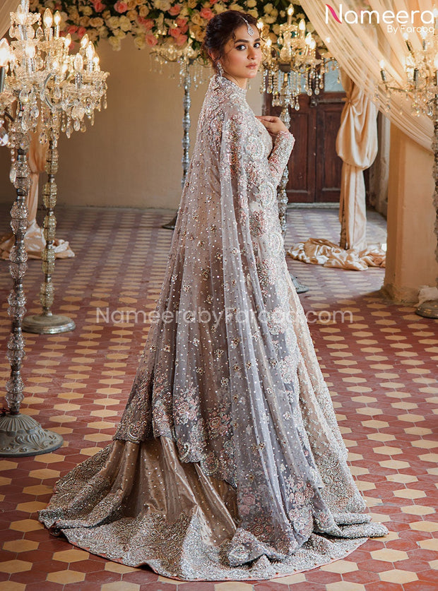 Pakistani Bridal Gown with Sharara in Brocade Dress