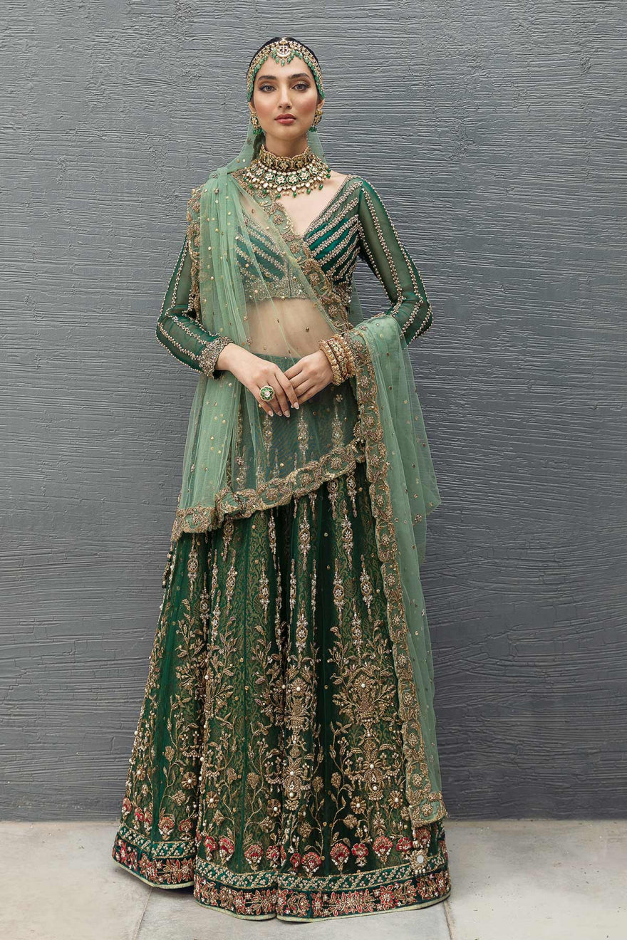 Premium Pakistani Bridal Green Lehenga Dress with Dupatta