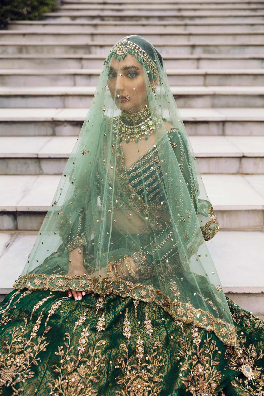 Premium Pakistani Bridal Green Lehenga Dress with Dupatta