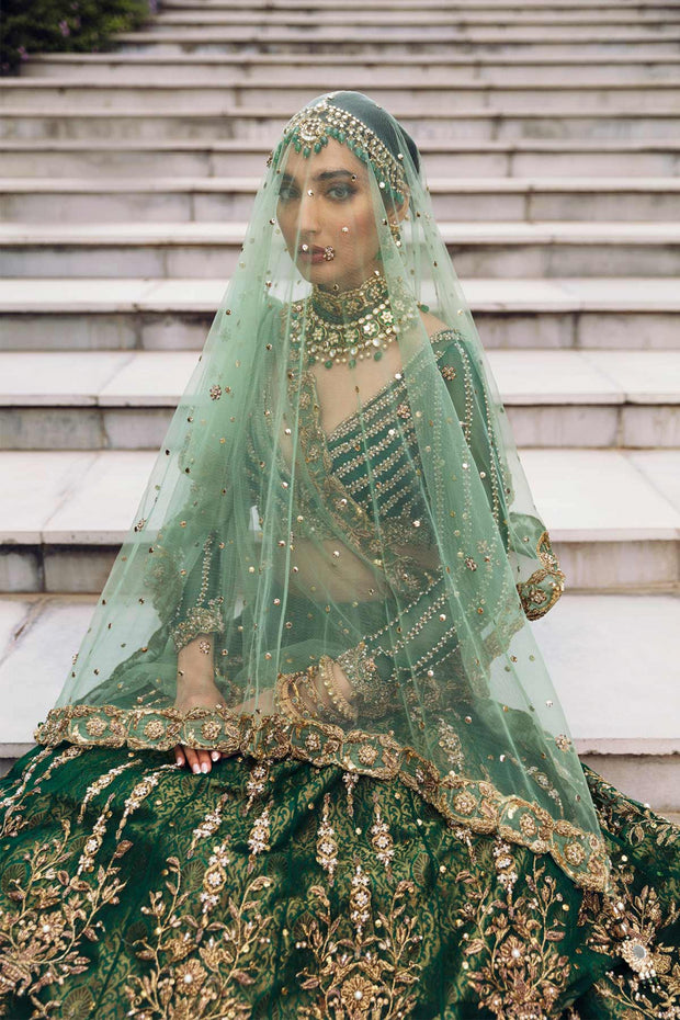 Pakistani Bridal Green Lehenga Choli Dupatta Dress Online
