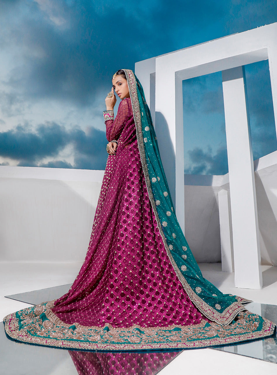 Pakistani Bridal Heavy Wear 2020 in Magenta Color Backside Look