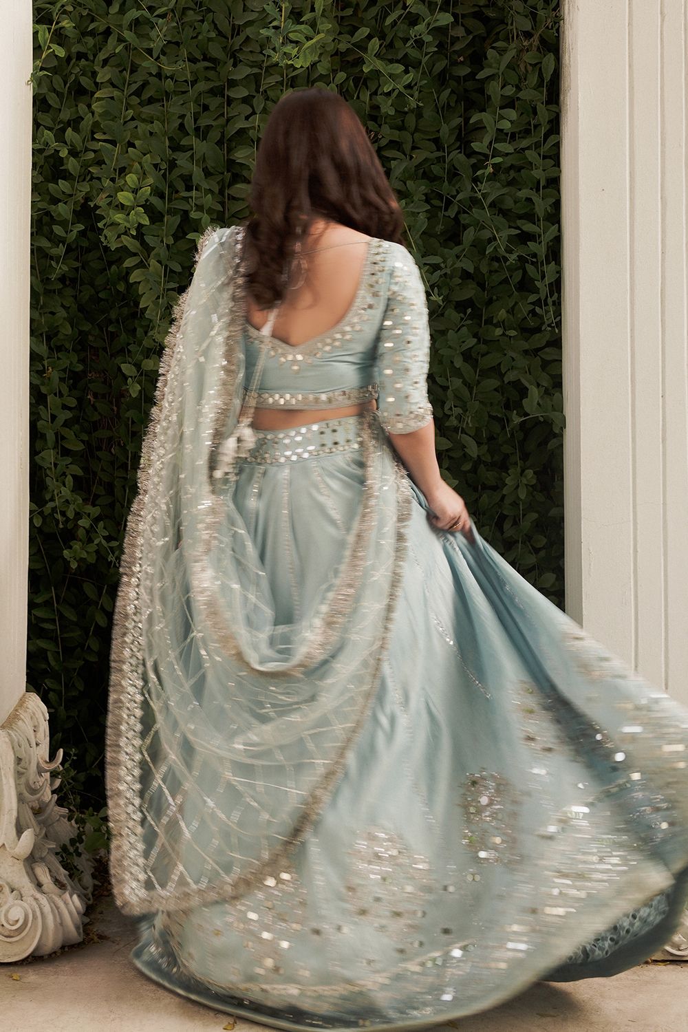 Stunning Ice Blue Pakistani Bridal Lehenga Choli Set