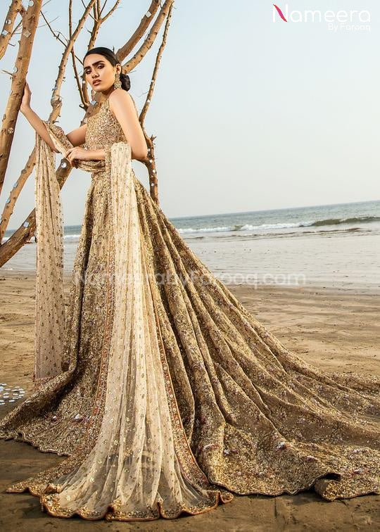 Pakistani Bridal Lehenga Choli in Copper Gold