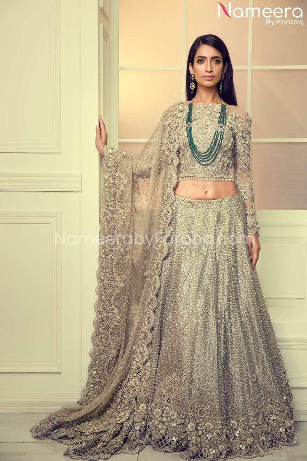 Pakistani Bridal Lehenga Choli in Grey Color