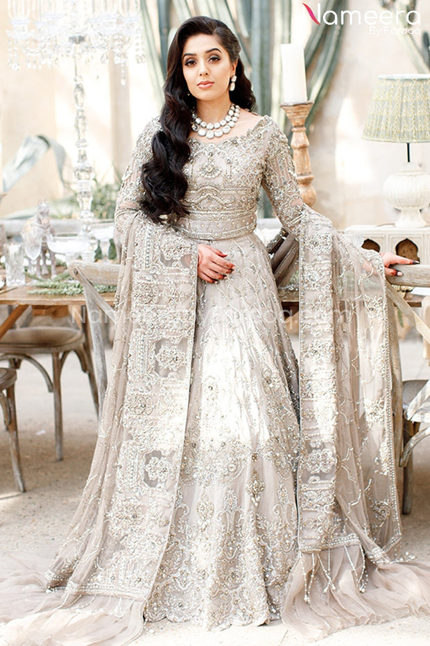 Pakistani Bridal Lehenga Choli in Ivory