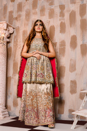 Pakistani Bridal Lehenga Frock in Mesuri Fabric
