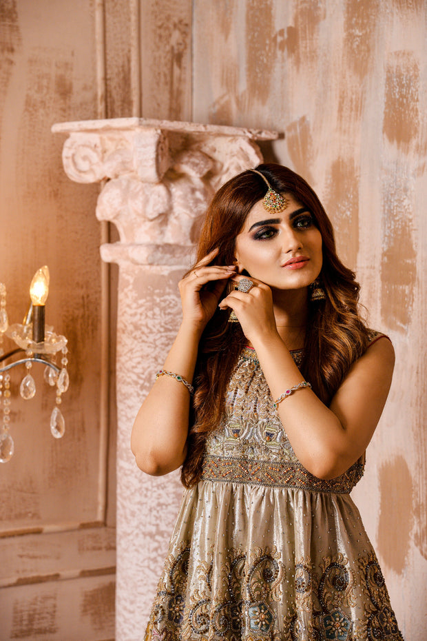 Pakistani Bridal Lehenga Frock in Mesuri