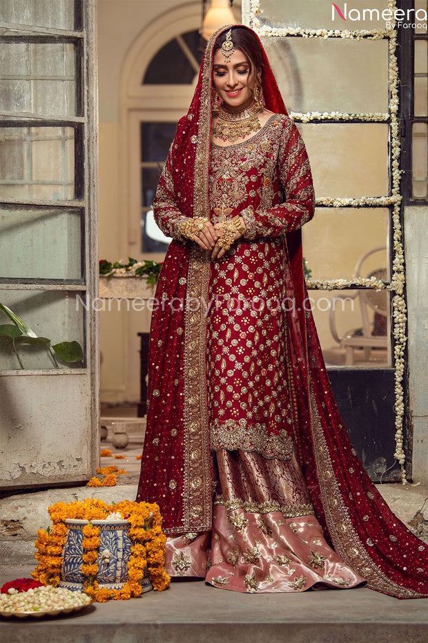 Pakistani Bridal Lehenga in Deep Maroon Color Front Look