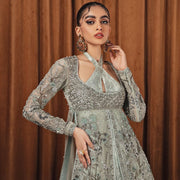 Pakistani Bridal Lehenga with Front Open Kameez and Dupatta Dress