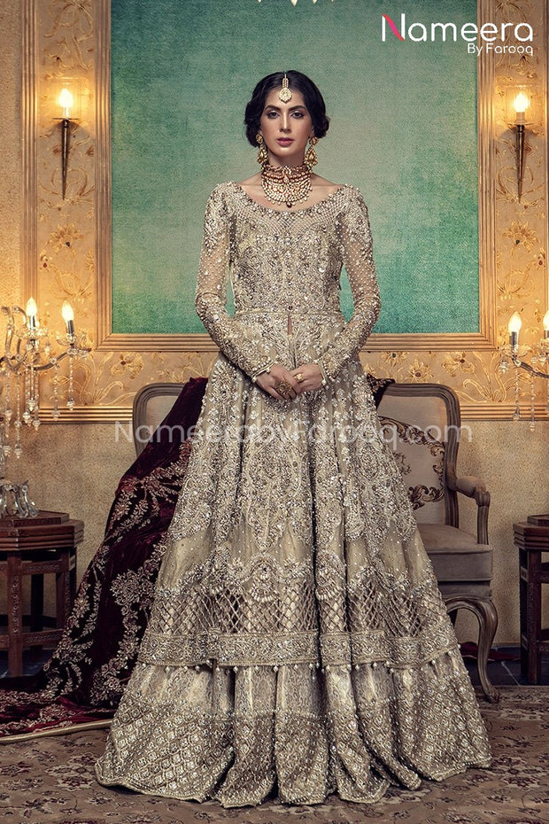 Pakistani Bridal Lehenga with Open Frock
