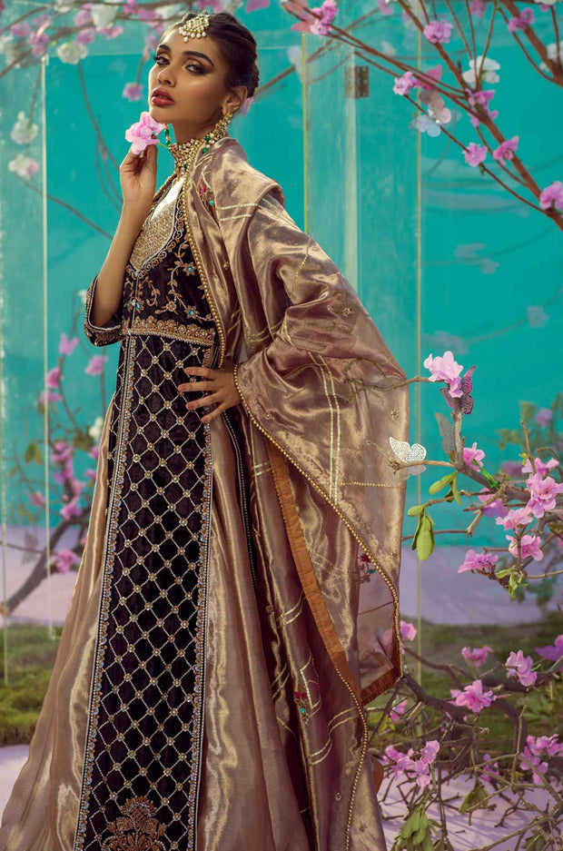Pakistani Bridal Lehenga with Open Kameez and Dupatta Online