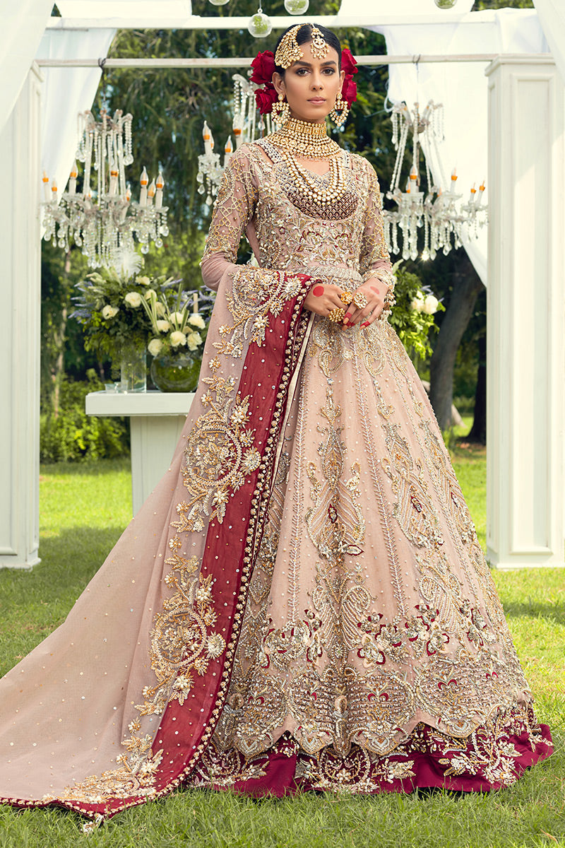 Pakistani Bridal Lehnga Maxi in  Peach Color 