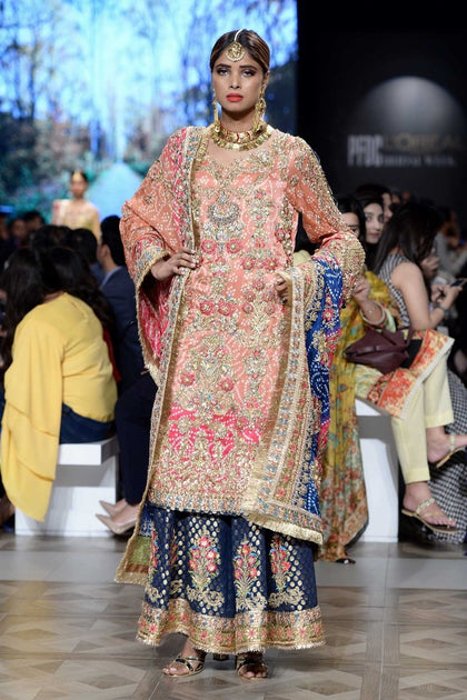 Buy Pakistani Bridal Lehnga with Long Shirt Online – Nameera by Farooq