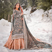 Pakistani Bridal Long Kameez Lehenga and Dupatta Dress