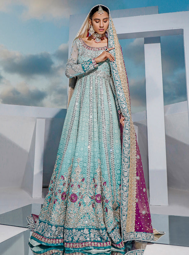 Pakistani Bridal Long Maxi 2020 in Turquoise Color 