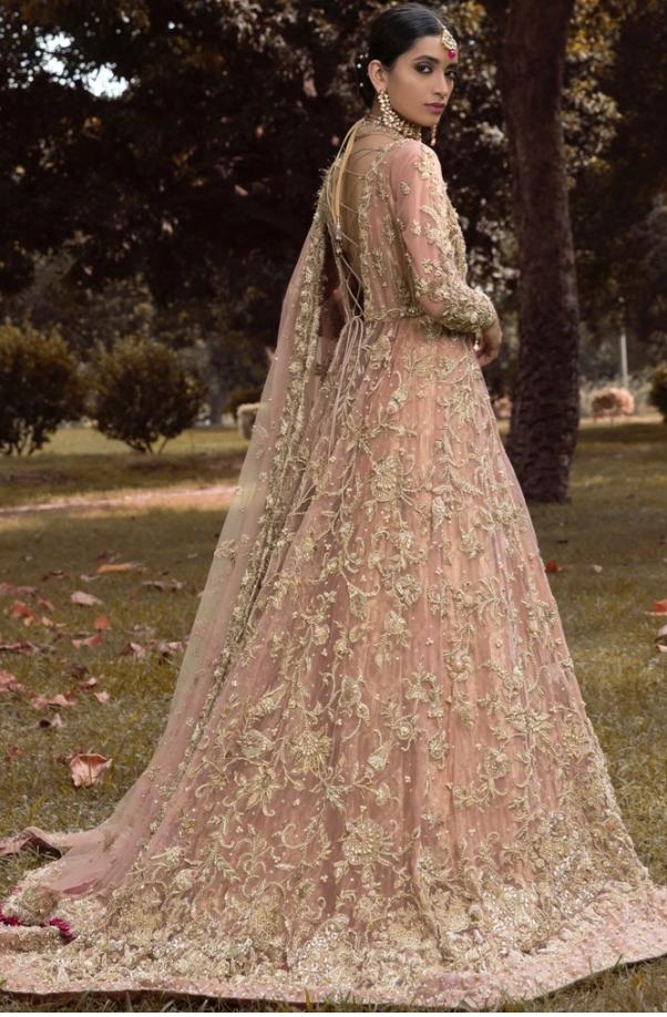 Pakistani Bridal Long Maxi Outfit in Peach Color N7010 Nameera