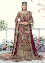 Pakistani Bridal Long Shirt with Lehenga Online