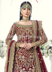 Pakistani Bridal Long Shirt with Lehenga Online Close up