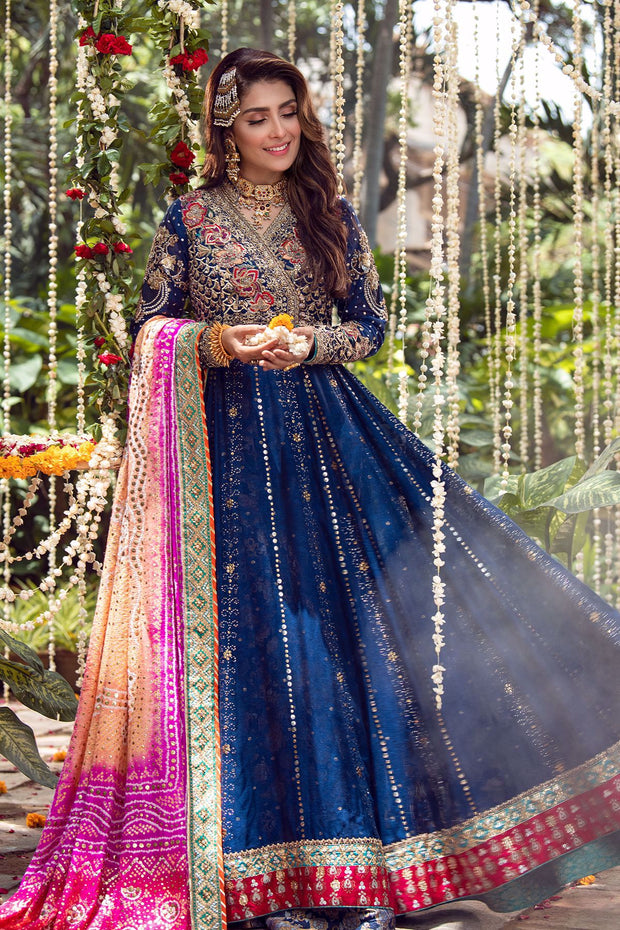 Pakistani Bridal Mehndi Frock in Navy Blue Color – Nameera by Farooq