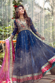 Pakistani Bridal Mehndi Frock in Navy Blue Close Look