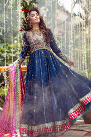 Pakistani Bridal Mehndi Frock in Navy Blue Close Look