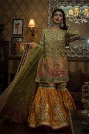 Pakistani Bridal Mehndi Gharara in Green Color #Y2008