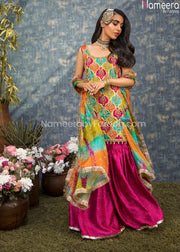 Pakistani Bridal Mehndi Gharara with Short Kurti Overall Dress Look