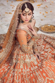 Pakistani Bridal Mehndi Outfit in Long Frock in orange