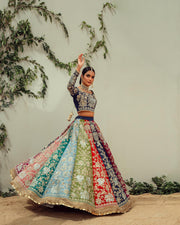 Pakistani Bridal Multicolored Lehenga Choli Dupatta Dress