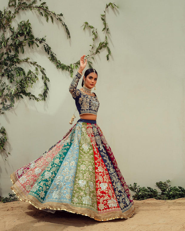 Pakistani Bridal Multicolored Lehenga Choli Dupatta Dress