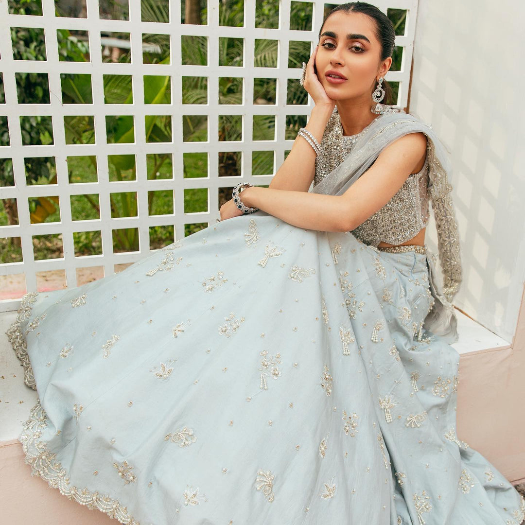 Elegant Ice Blue Pakistani Bridal Lehenga Choli Dress