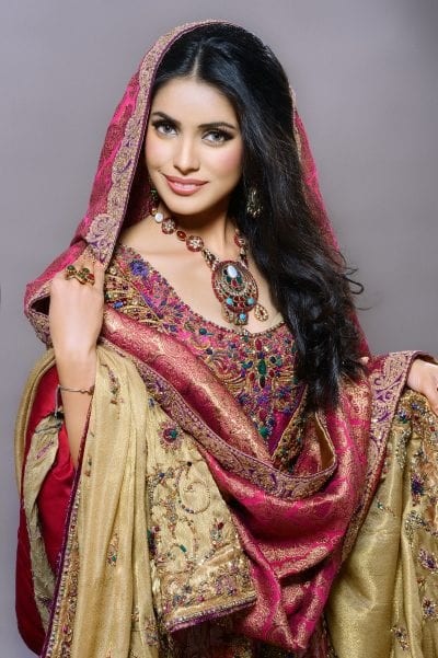 Pakistani Bridal Open Style Maxi in Pink Color Close Up