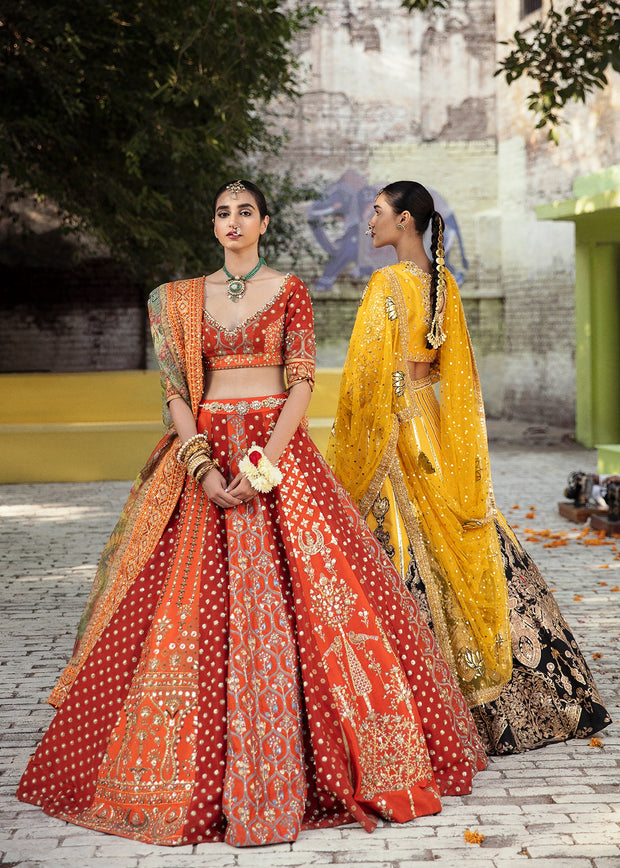 Pakistani Bridal Orange Red Lehenga Choli Dress Online