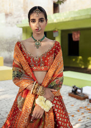 Pakistani Bridal Orange Red Lehenga Choli Dupatta Dress