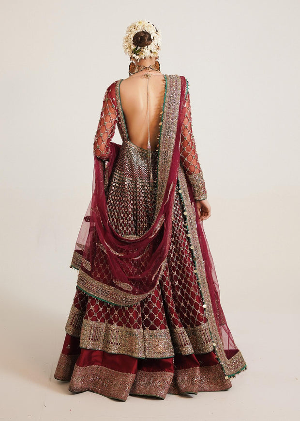 Pakistani Bridal Pishwas Frock Lehenga and Dupatta Dress