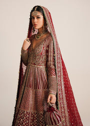 Pakistani Bridal Pishwas Frock in Open Style with Red Lehenga and Dupatta Dress