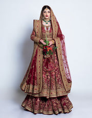 Pakistani Bridal Pishwas Frock with Red Sharara Dress