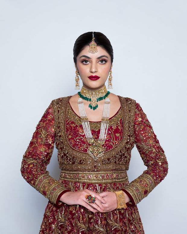 Pakistani Bridal Pishwas Frock with Red Sharara Dupatta Dress