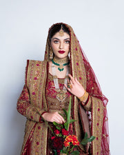Pakistani Bridal Pishwas Frock with Red Sharara