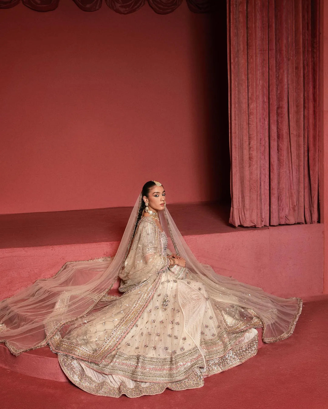 Elegant Pakistani Bridal Pishwas Frock with Sharara Set
