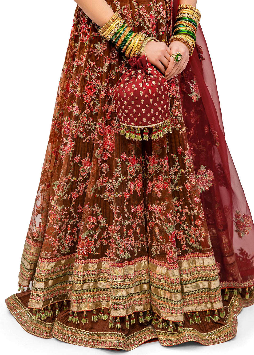 Pakistani Bridal Pishwas Frock with Sharara Dupatta