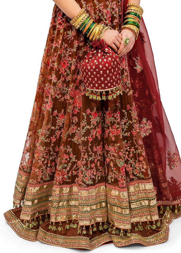 Pakistani Bridal Pishwas Frock with Sharara Dupatta