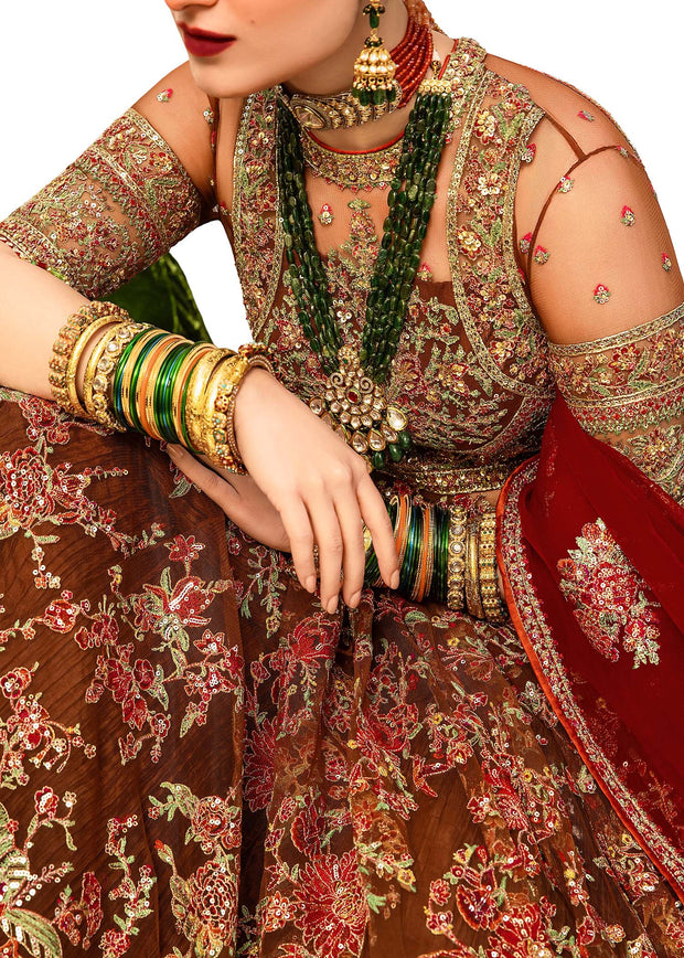 Pakistani Bridal Pishwas Frock with Sharara and Dupatta Online
