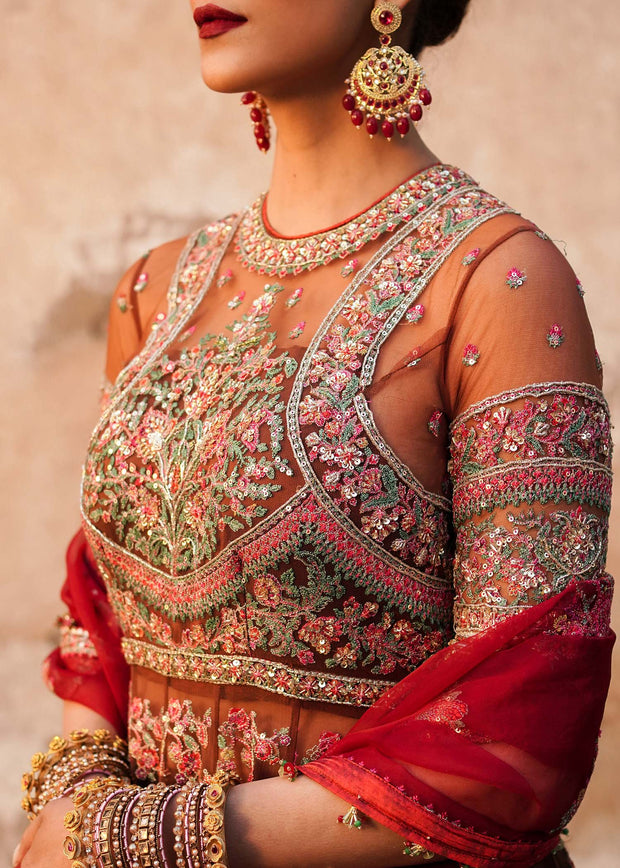 Pakistani Bridal Pishwas Frock with Sharara and Dupatta Dress